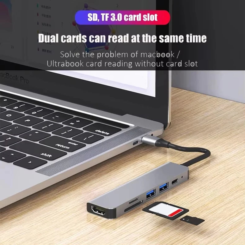 USB C Hub Type C 3.0 Adapter to 4K HDMI SD TF Card PD Fast Charge Splitter Docking Station Hub for Phone Macbook Computer