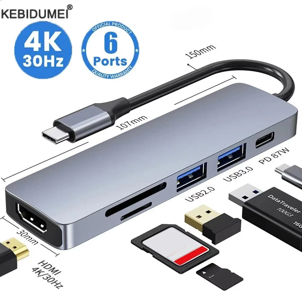 USB C Hub Type C 3.0 Adapter to 4K HDMI SD TF Card PD Fast Charge Splitter Docking Station Hub for Phone Macbook Computer