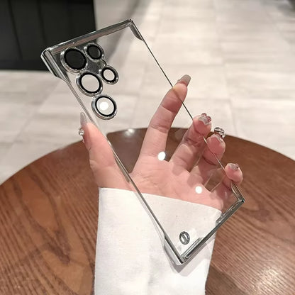 Luxury Plating Frameless Case for Samsung Galaxy S24 S25 Ultra S23 S22 Transparent Camera Lens Protection Shockproof Hard Cover