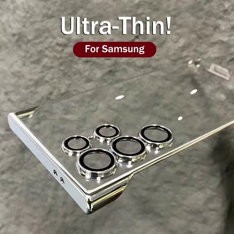Luxury Plating Frameless Case for Samsung Galaxy S24 S25 Ultra S23 S22 Transparent Camera Lens Protection Shockproof Hard Cover